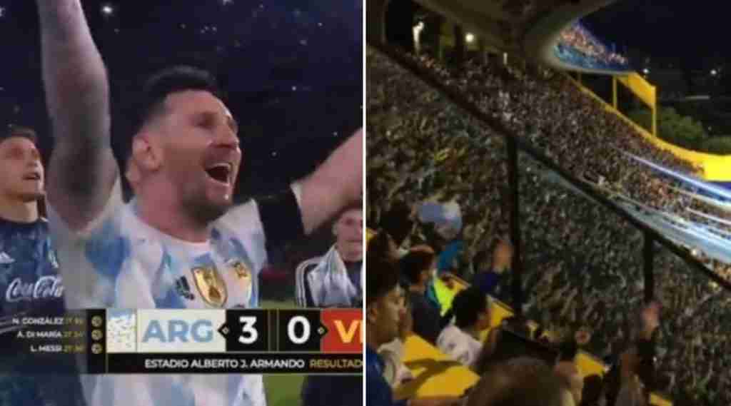 La celebración de Messi y la hinchada.