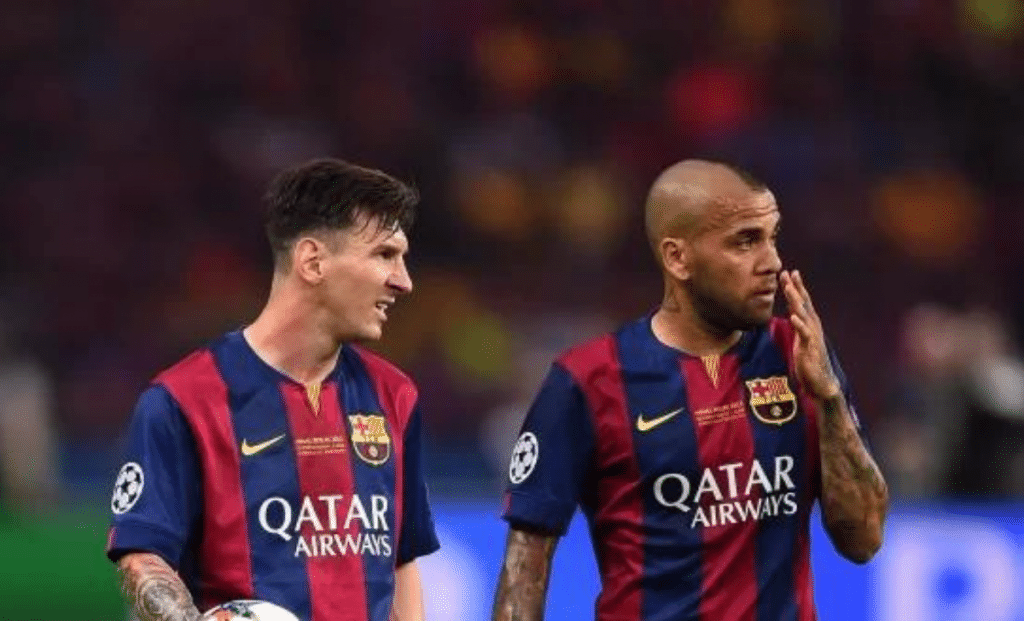 Lionel Messi y Dani Alves en Barcelona.