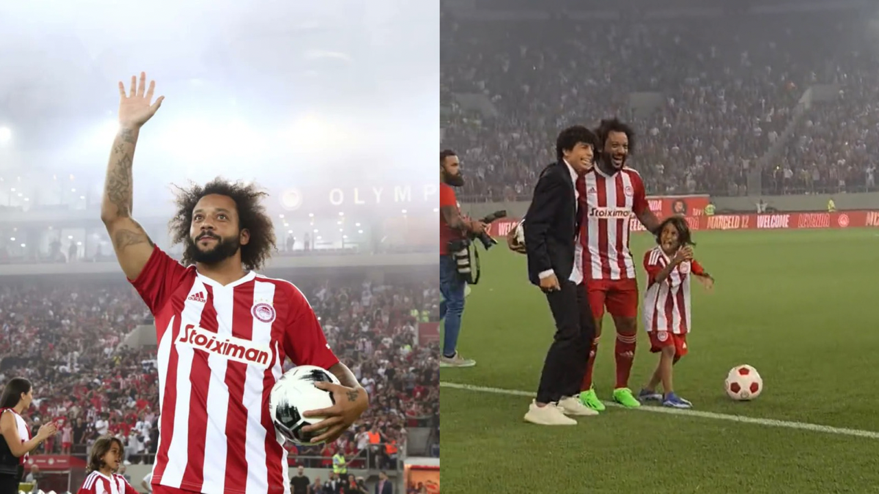 Collage recibimiento a Marcelo. Foto: Olympiacos.